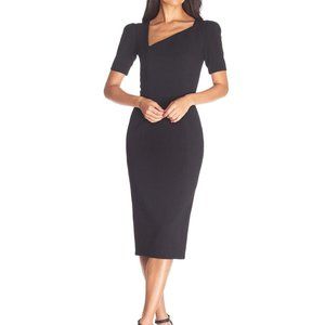 Dress the Population Ruth Asymmetrical Neck Midi Dress sz S
